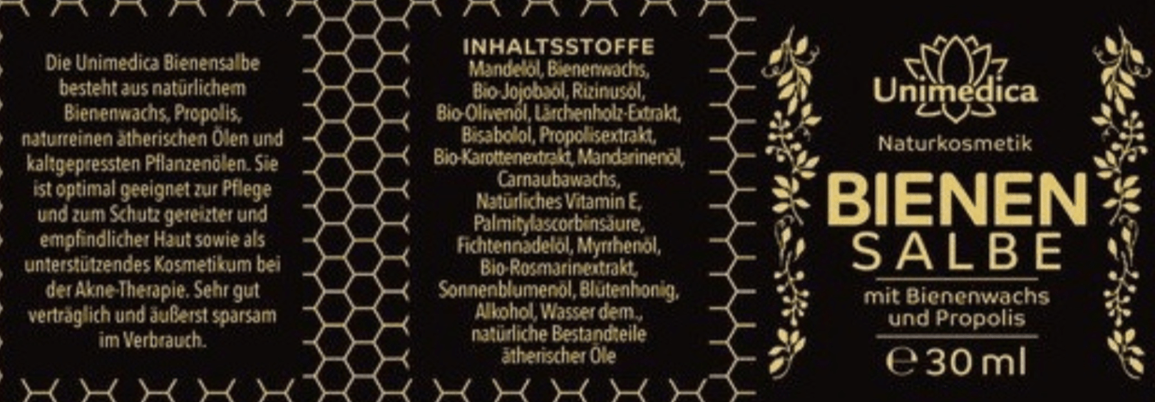 Bienensalbe - mit Bienenwachs und Propolis - 30 ml - CremeUnimedica Kornkammer Natur
