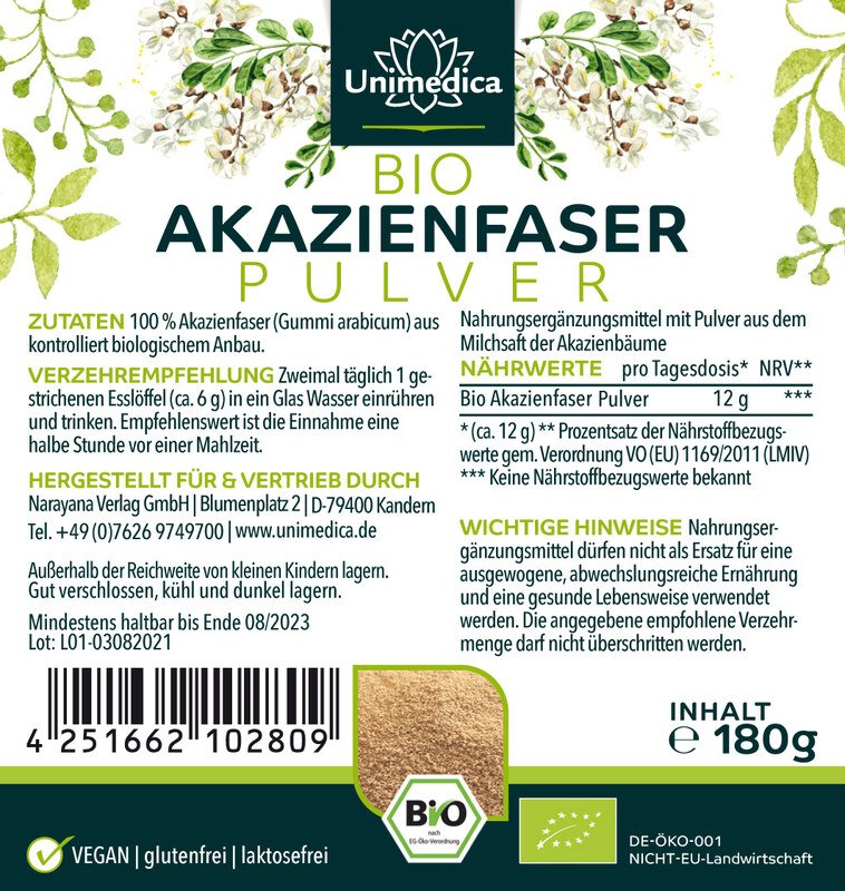 Bio Akazienfaser Pulver 180g von Unimedica