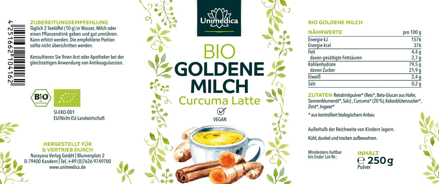 Bio Goldene Milch - Curcuma Latte - 250 g - vegan