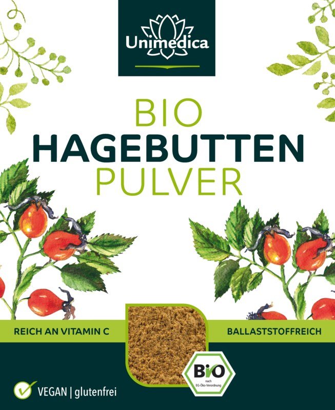 Bio Hagebuttenpulver - natürliches Vitamin C - ballaststoffreich - NahrungsergänzungUnimedica Kornkammer Natur