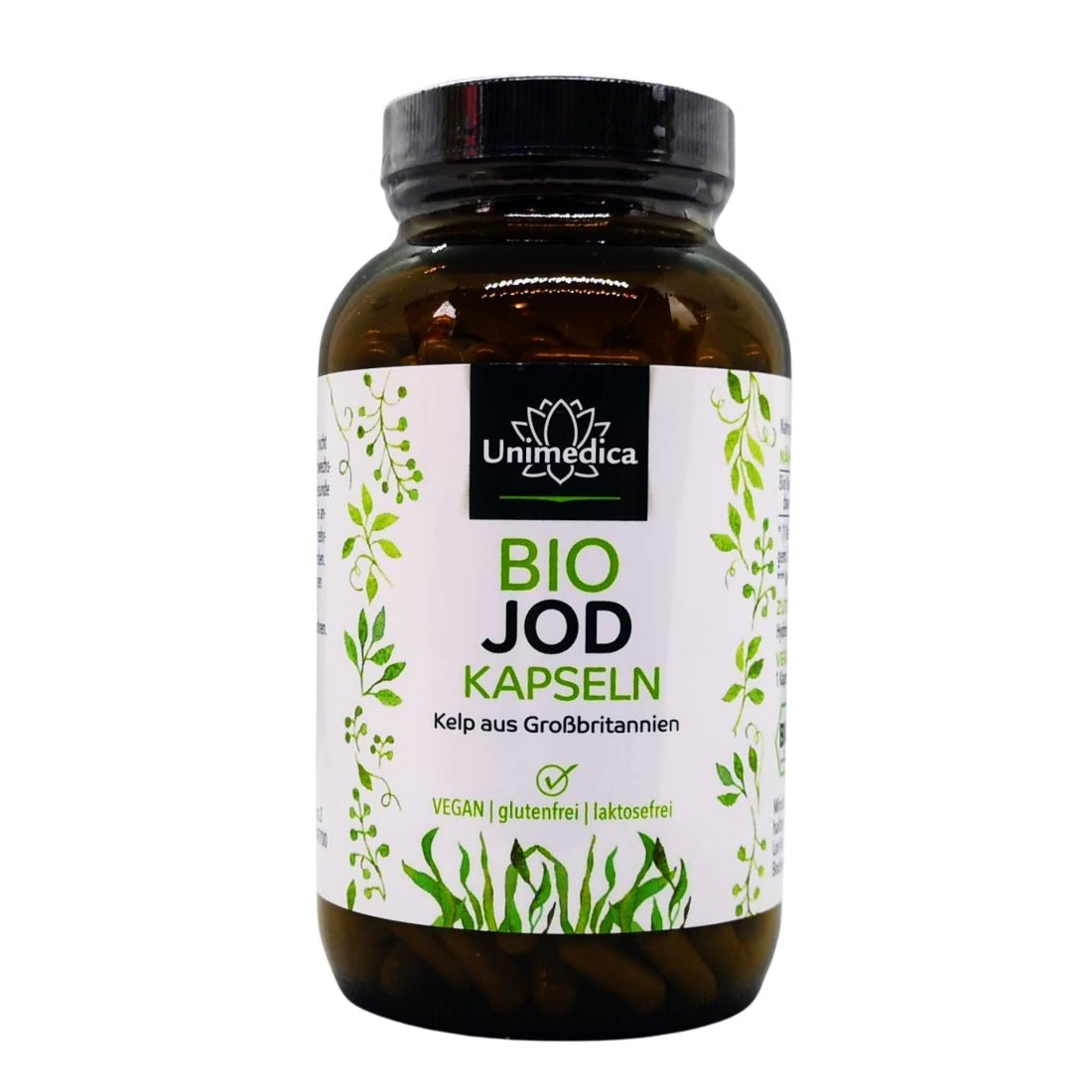 Bio Jod Kapseln - 150 µg natürliches Jod aus Kelp Braunalgen - 365 Kapseln - Nahrungsergänzung - Unimedica -Kornkammer Natur