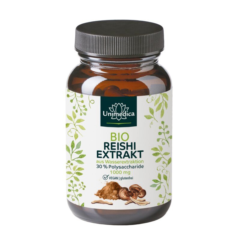 Bio Reishi Extrakt - 1000 mg pro Tagesdosis (2 Kapseln) - Extrakt mit 30 % Polysacchariden - aus Wasserextraktion - 90 Kapseln