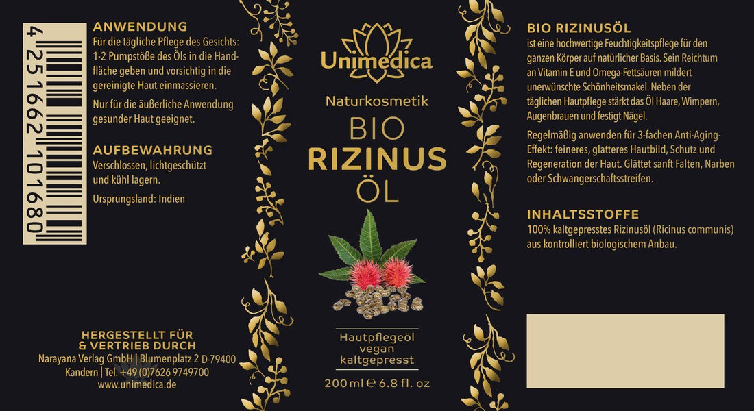 Bio Rizinusöl - 200 ml - von Unimedica Kornkammer Natur Etikett 200ml