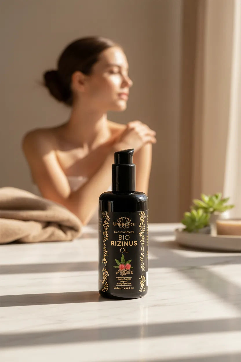 Bio Rizinusöl - 200 ml - von Unimedica Kornkammer Natur Hautpflegeöl vegan und kaltgepresst Frau
