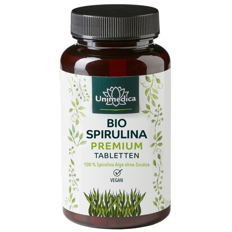 Bio Spirulina Premium - 6000 mg pro Tagesdosis (3 x 4 Tabletten) - 500 Tabletten - NahrungsergänzungUnimedica Kornkammer Natur