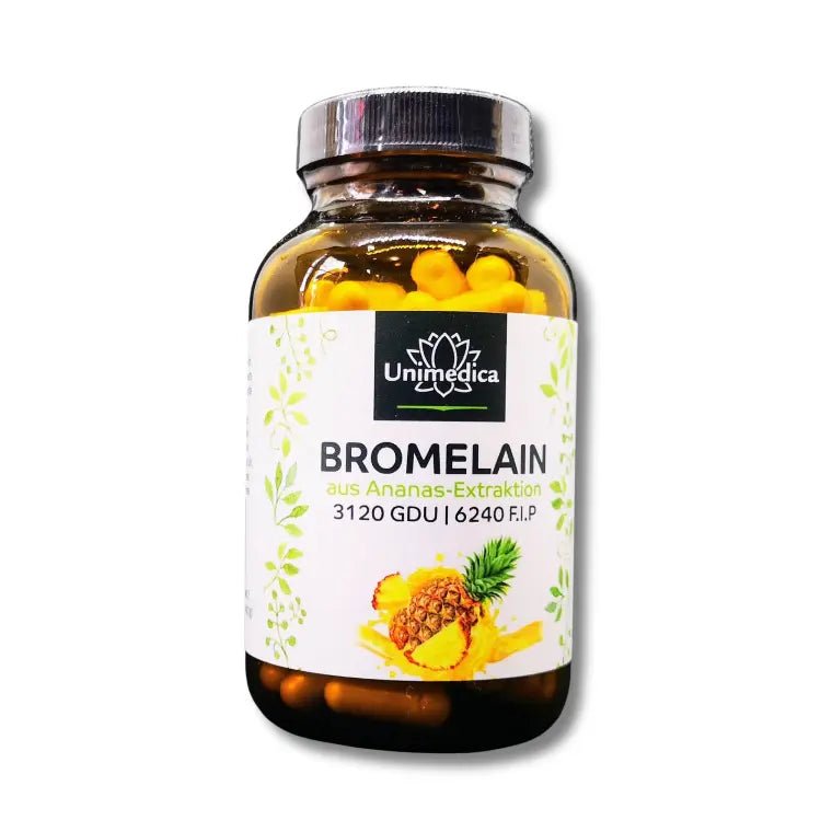 Bromelain - 1040 mg und 3.120 GDU | 6.240 F.I.P. pro Tagesdosis (2 Kapseln) - mit magensaftresistenten DR® Caps - 120 Kapseln - NahrungsergänzungUnimedica Kornkammer Natur
