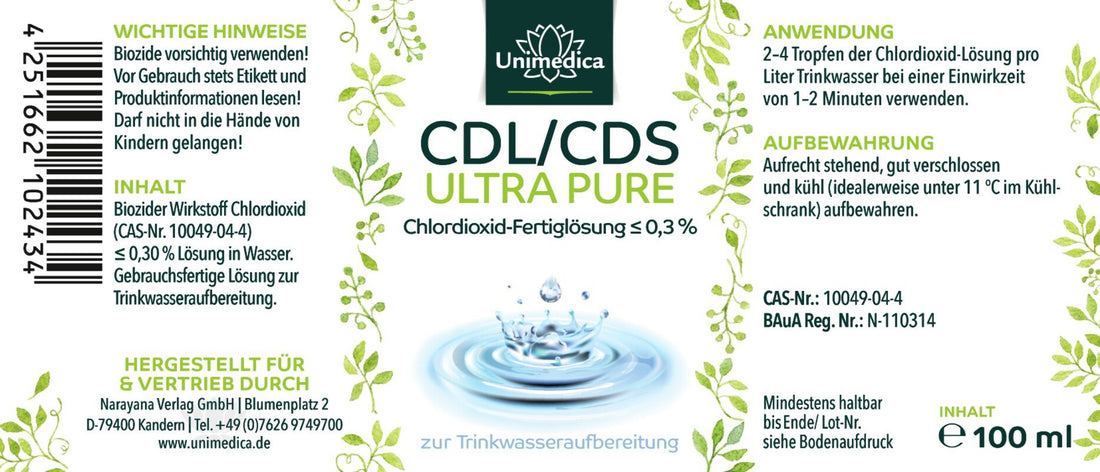 CDL/CDS Ultra Pure Chlordioxid Fertiglösung 0,3 % - HaushaltUnimedica Kornkammer Natur