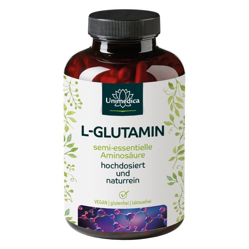 Glutamin - Sonderpreis MHD 4/26 -hochdosiert aus Fermentation - 4.800 mg L - Glutamin je Tagesdosis (6 Kapseln) - 365 Kapseln