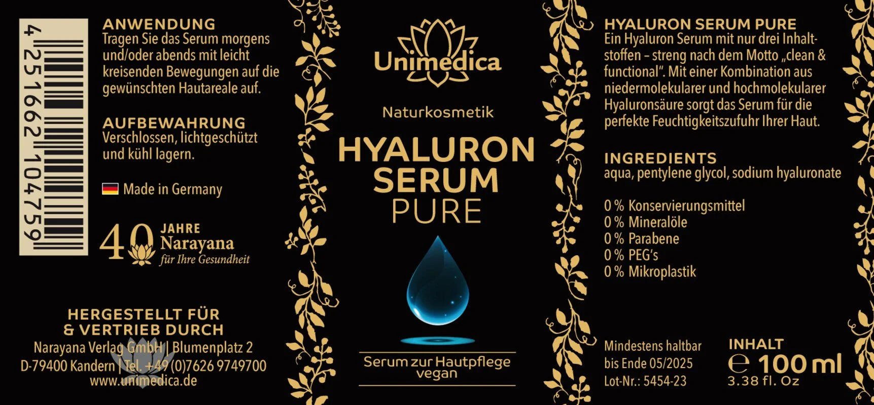 Hyaluron Serum Pure - Hyaluronsäure Serum - hochdosiert - 100 ml - Unimedica - CremeUnimedica Kornkammer Natur