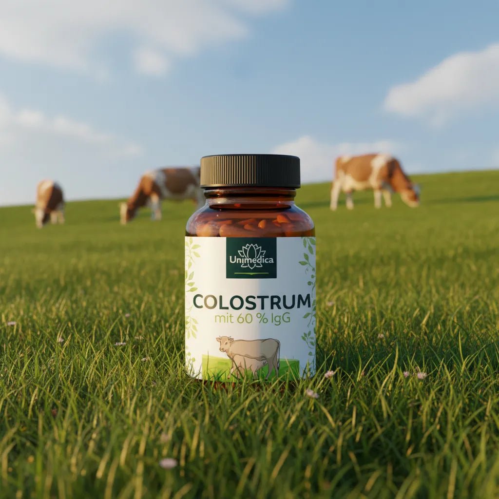 Kolostrum - 600 mg pro Tagesdosis (2 Kapseln) - mit 60 % IgG - 60 Kapseln - NahrungsergänzungUnimedica Kornkammer Natur