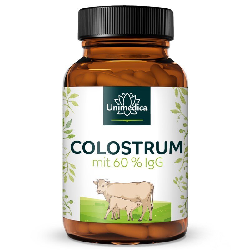 Kolostrum - 600 mg pro Tagesdosis (2 Kapseln) - mit 60 % IgG - 60 Kapseln - NahrungsergänzungUnimedica Kornkammer Natur