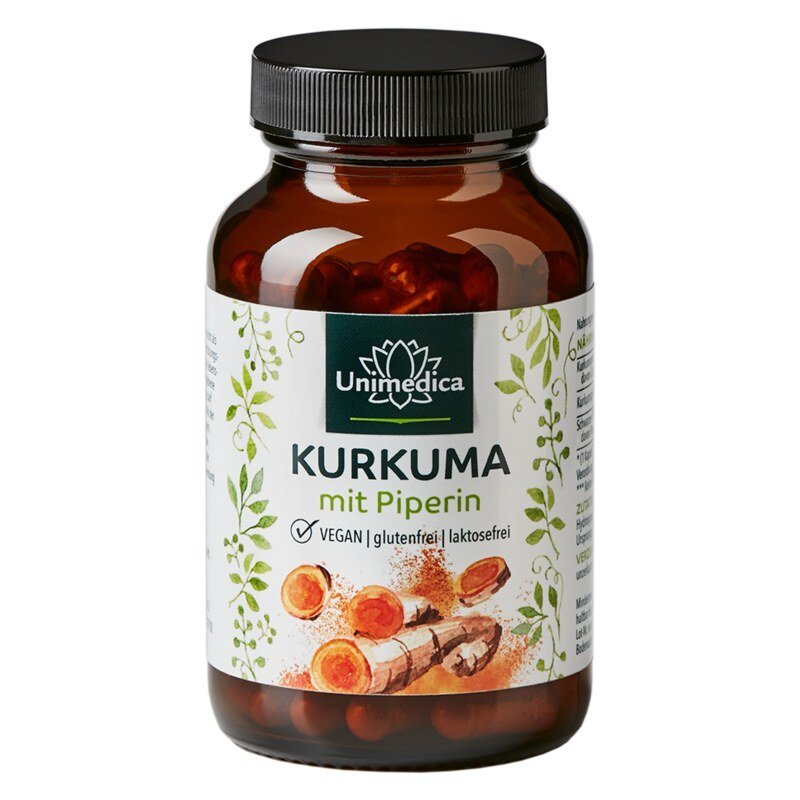 Kurkuma mit Piperin - 300 mg Curcuminoide und 10 mg Piperin pro Tagesdosis - NahrungsergänzungUnimedica Kornkammer Natur