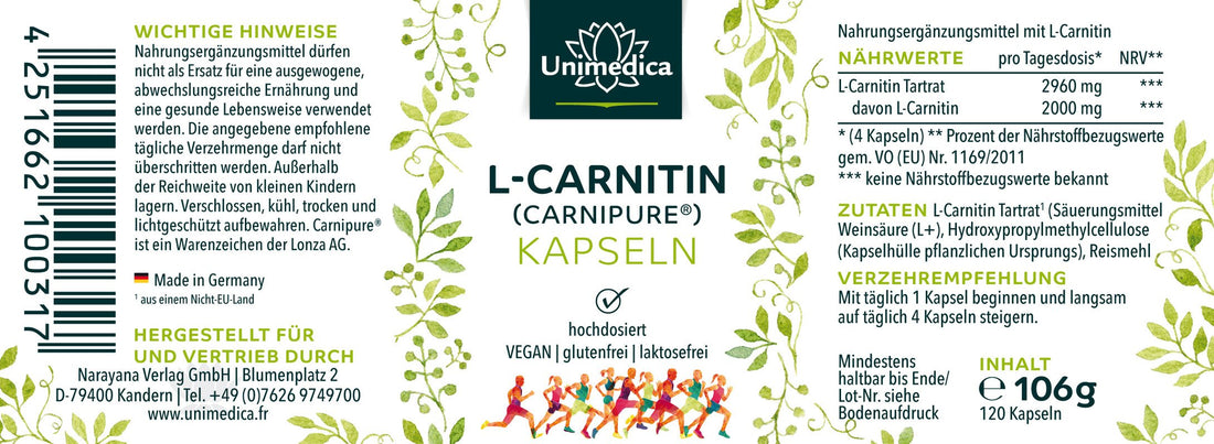 L-Carnitin Carnipure Kapseln hochdosiert Vegan glutenfrei und laktosefrei