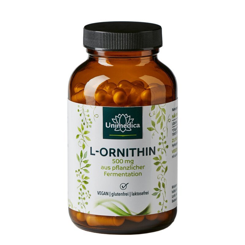 L - Ornithin - 500 mg pro Tagesdosis - 120 Kapseln - Nahrungsergänzung - Unimedica Kornkammer Natur