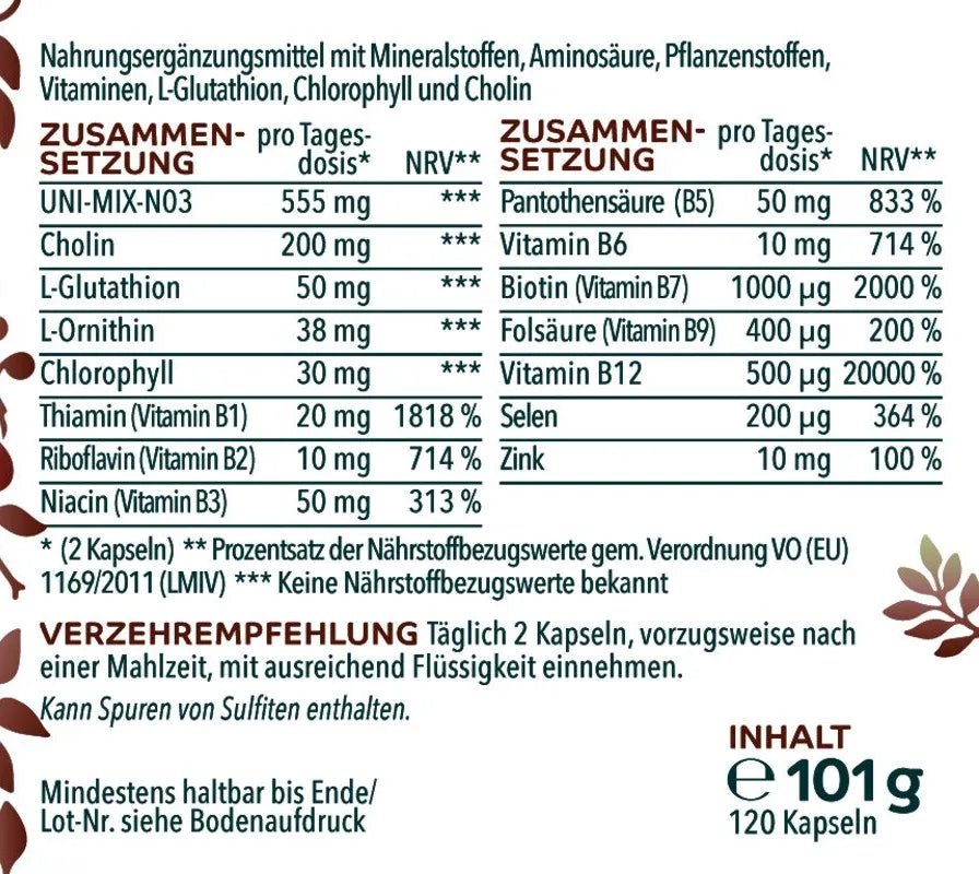 Leber Komplex mit Vitaminen - 120 Kapseln - NahrungsergänzungUnimedica Kornkammer Natur