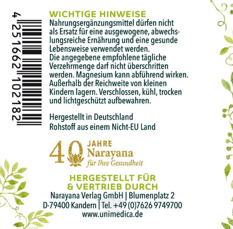 Magnesiumglycinat - 300 mg elementares Magnesium pro Tagesdosis (3 Kapseln) - 180 Kapseln - NahrungsergänzungUnimedica Kornkammer Natur