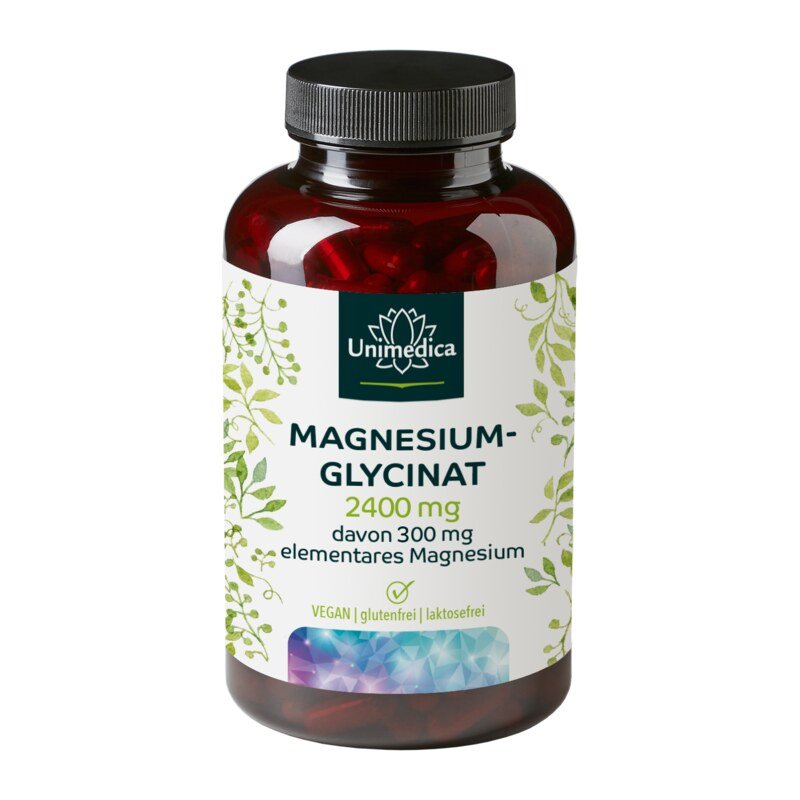 Magnesiumglycinat - 300 mg elementares Magnesium pro Tagesdosis (3 Kapseln) - 180 Kapseln - NahrungsergänzungUnimedica Kornkammer Natur