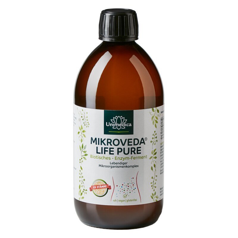MikroVeda (R) Life Pure - Biotisches Enzym-Ferment 33 Bakterienstämme lebendiger Mikroorganismen - 500 ml - Nahrungsergänzung