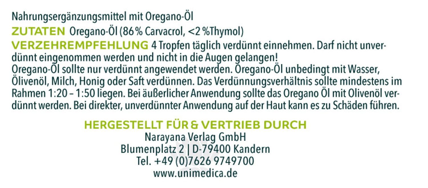 Oregano Öl Forte Unimedica 100% ätherisches Öl Kornkammer Natur Etikett