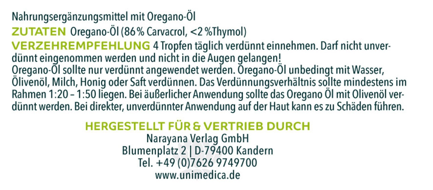 Oregano Öl forte 86% - NahrungsergänzungUnimedica Kornkammer Natur