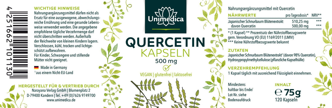 Quercetin - 500 mg pro Tagesdosis - NahrungsergänzungUnimedica Kornkammer Natur