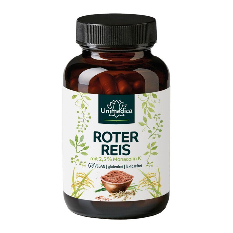 Roter Reis - Rotschimmelreis aus natürlicher Fermentation mit 2,51mg Monacolin K - 120 Kapseln - Nahrungsergänzung Unimedica