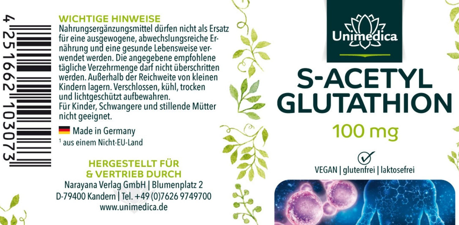 S-Acetyl-Glutathion - stabile Glutathionform - 100 mg pro Tagesdosis (1 Kapsel) - hochdosiert - 60 Kapseln