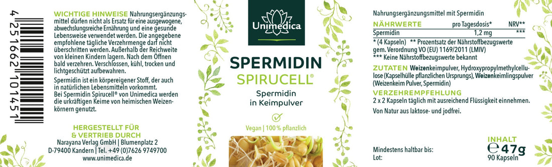 Spermidin Spirucell® - 1,2 mg pro Tagesdosis (4 Kapseln) - 90 Kapseln