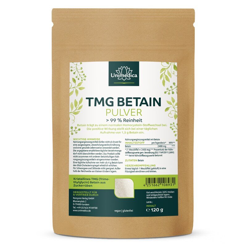 TMG Betain kristallin - > 99 % rein - 120 g - von Unimedica - NahrungsergänzungUnimedica Kornkammer Natur