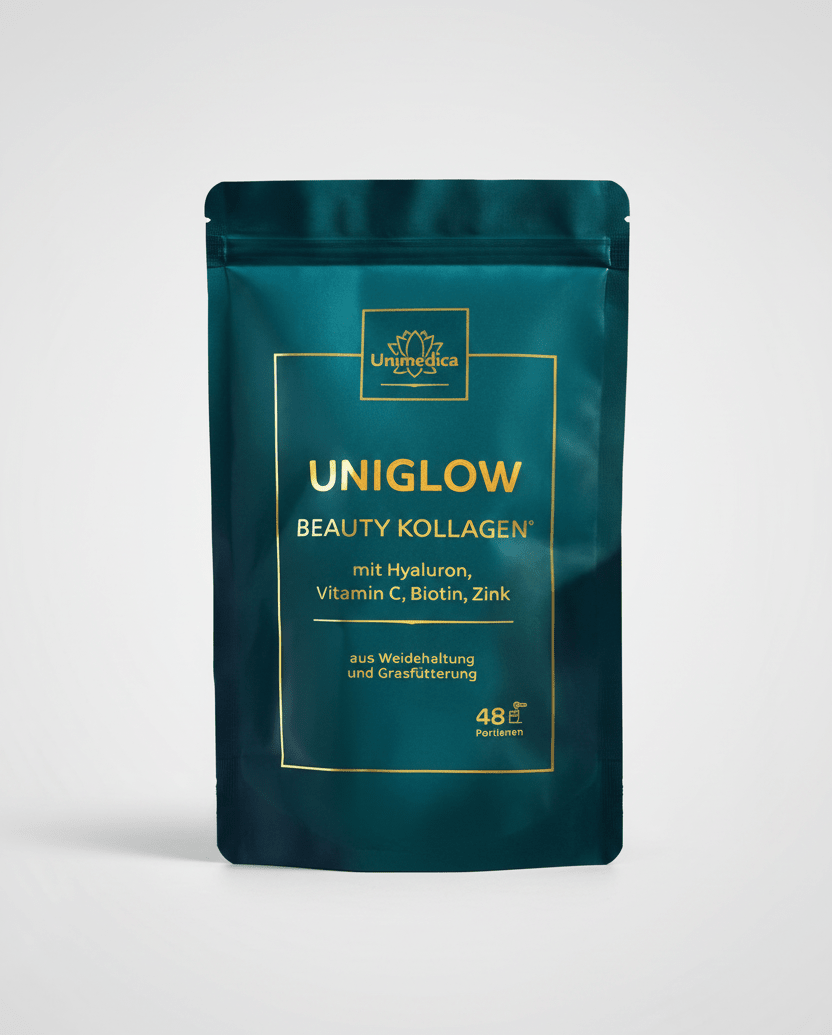 Uniglow Beauty Kollagen - Komplex (aus Grasfütterung) + Vitamin C, Biotin und Zink - 500 g Pulver - NahrungsergänzungUnimedica Kornkammer Natur