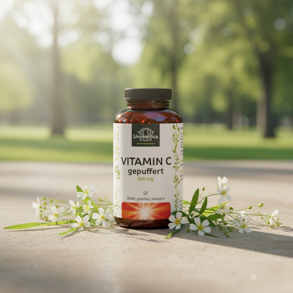 Vitamin C gepuffert - 1.000 mg pro Tagesdosis (2 Kapseln) - 99 % Reinheit - 365 Kapseln - NahrungsergänzungUnimedica Kornkammer Natur