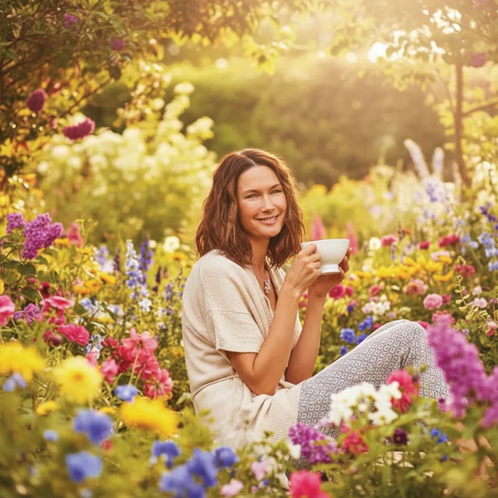 Chi Café free - Wohlfühlen - Dr. Jacobs Kornkammer Natur - ohne Coffein - Frau im Garten