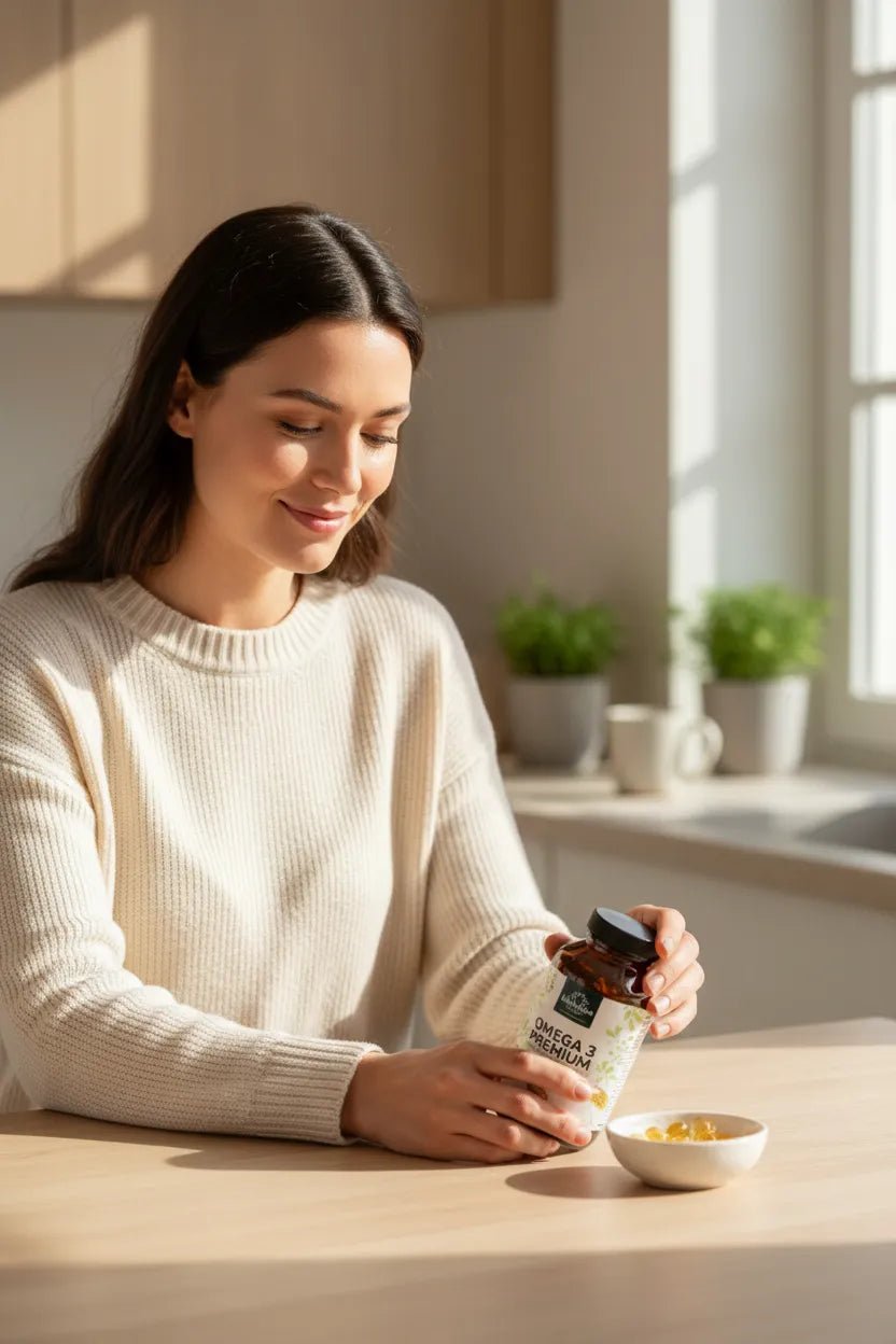 Omega 3 Premium Fischöl - 400mg EPA 300mg DHA hochdosiert - 120 Kapseln - Nahrungsergänzung - Unimedica Kornkammer Natur - Frau