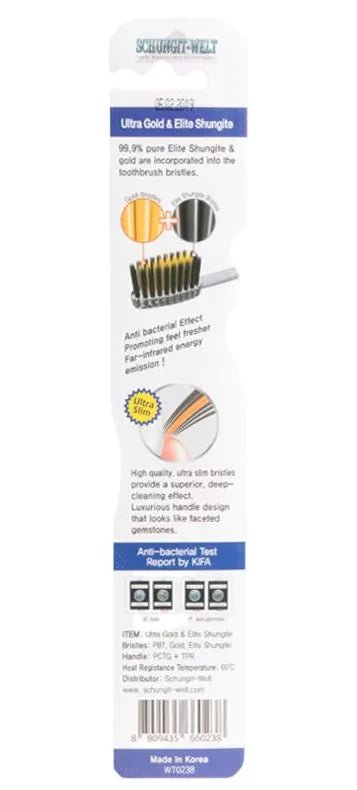 Edel - Schungit + Gold Zahnbürste - ZahnpflegeSchungit - Welt Kornkammer Natur