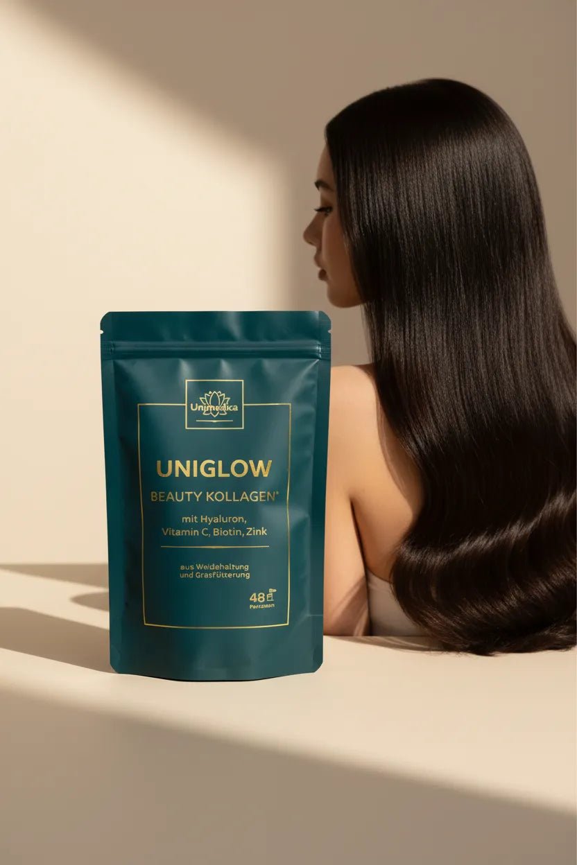Uniglow Beauty Kollagen - Komplex (aus Grasfütterung) + Vitamin C, Biotin und Zink - Nahrungsergänzung Unimedica Kornkammer Natur Frau