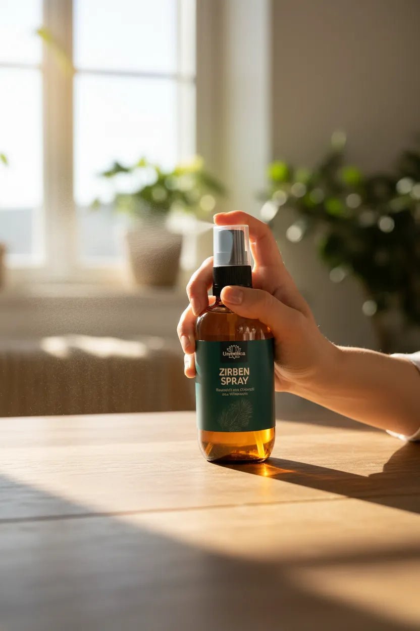Zirbenspray - Raumduft mit Zirbenöl aus Wildwuchs - 100 ml - Unimedica - Raumspray - Kornkammer Natur - Hand