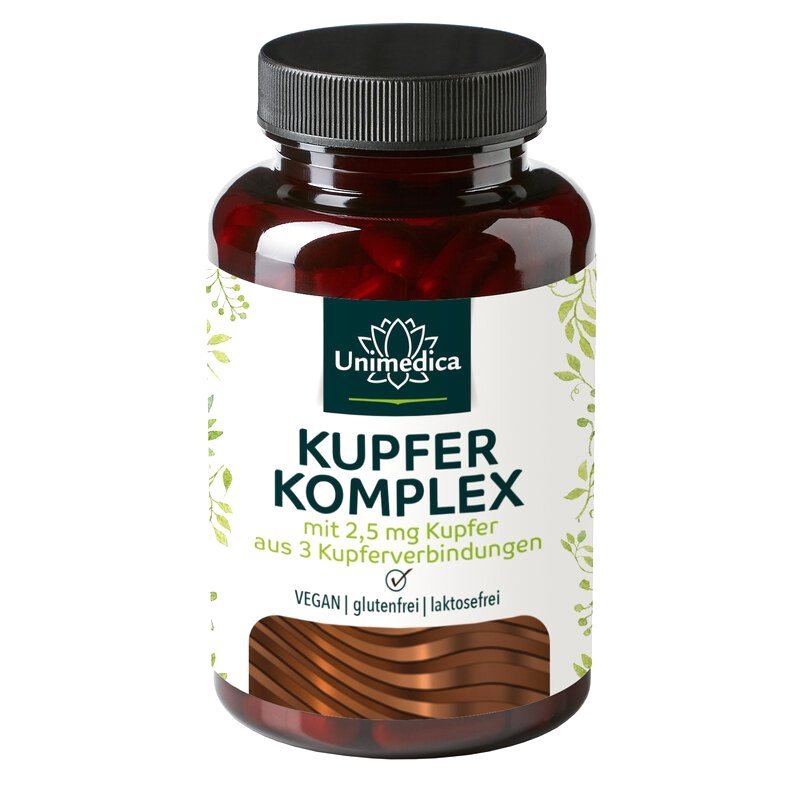 Kupfer Komplex - 2,5 mg pro Tagesdosis mit 3 Kupferverbindungen - Nahrungsergänzung Unimedica Kornkammer Natur