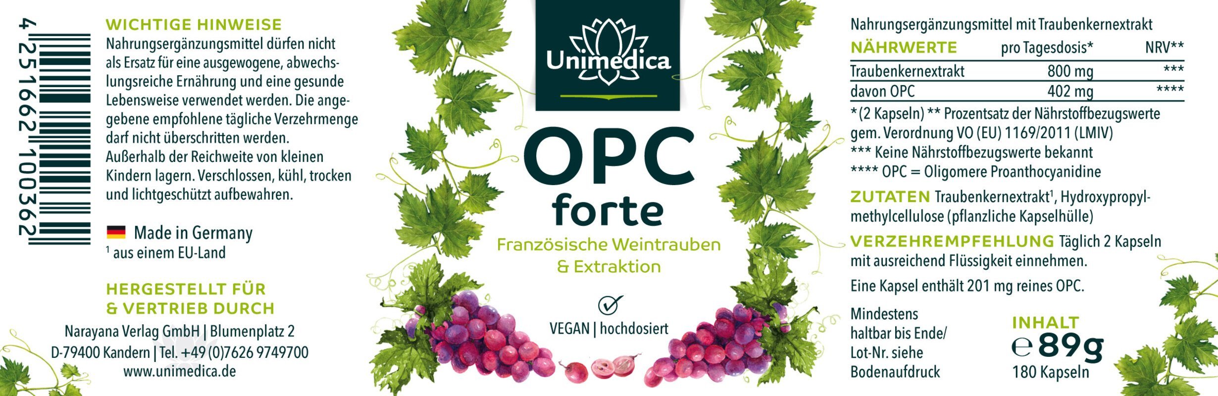 OPC forte Traubenkernextrakt Kapseln - NahrungsergänzungUnimedica Kornkammer Natur