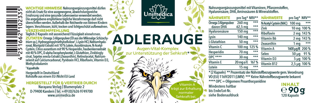Adlerauge - 120 Kapseln - von Unimedica Etikett