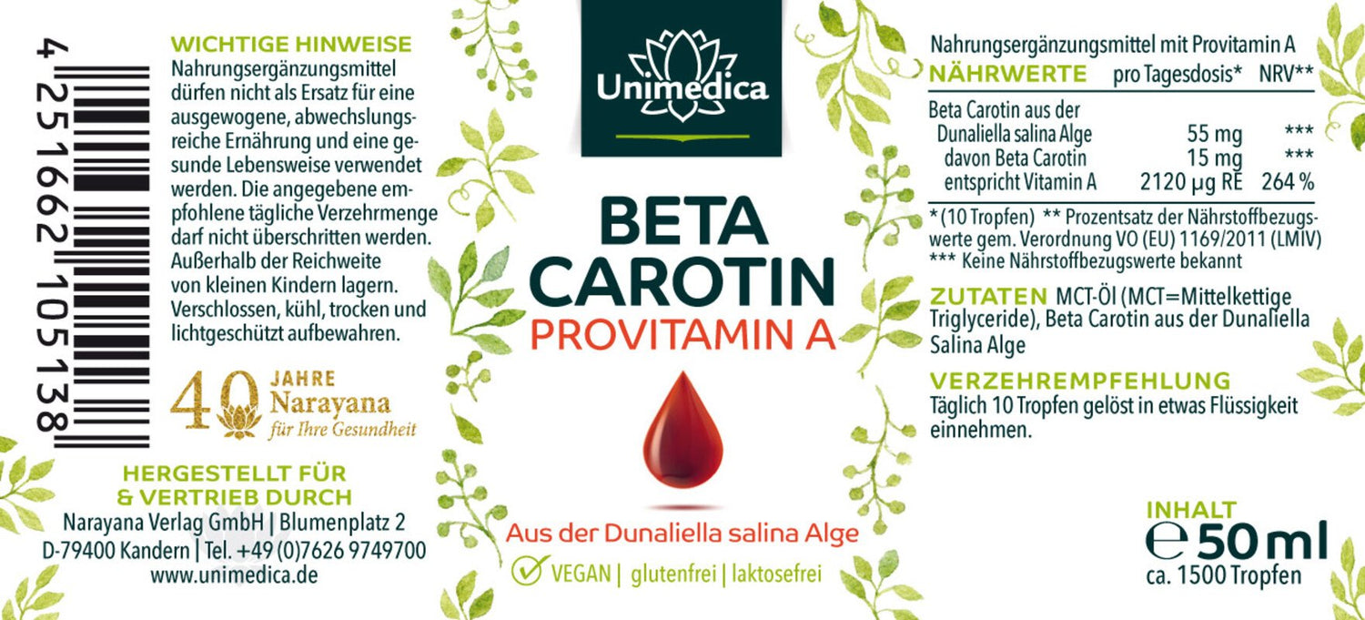 Beta Carotin Tropfen - natürliches Provitamin A - hochdosiert 50ml