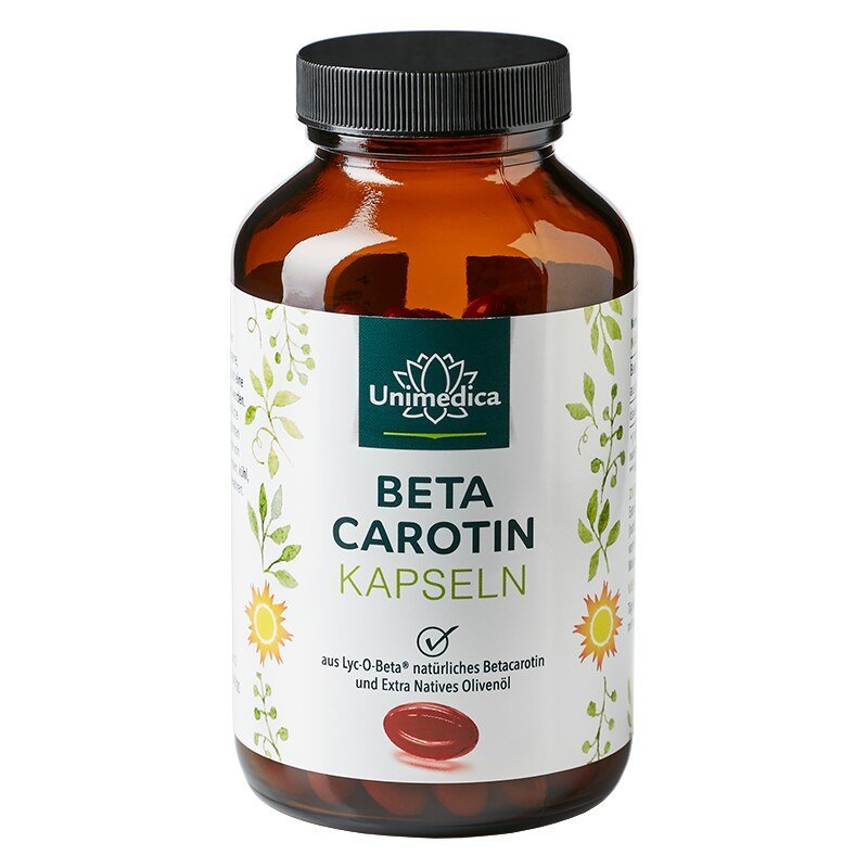 Beta Carotin - aus Lyc - O - Beta® - 15 mg - 25.000 IE pro Tagesdosis - 180 Softgelkapseln - NahrungsergänzungUnimedica Kornkammer Natur