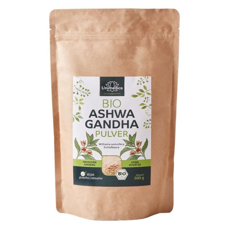 Ashwagandha Pulver, bio - 500 g - echte indische Schlafbeere - NahrungsergänzungUnimedica Kornkammer Natur