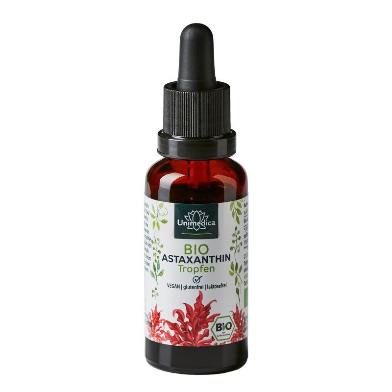 Astaxanthin Tropfen - 4 mg pro Tagesdosis (10 Tropfen) Bio - 30 ml - Nahrungsergänzung Unimedica Kornkammer Natur