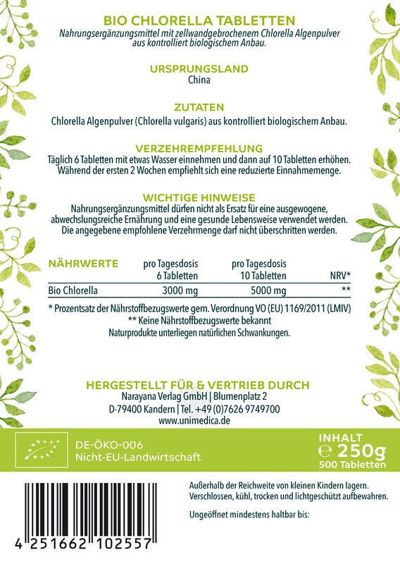 Bio Chlorella Tabletten Nährwerte 