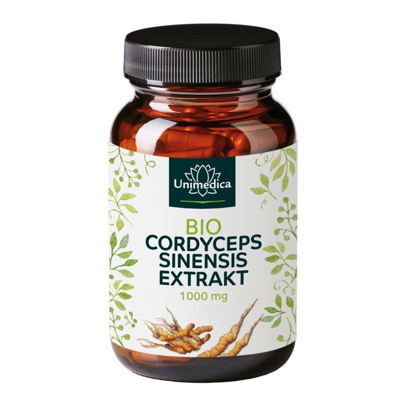 Bio Cordyceps - 1000 mg pro Tagesdosis (2 Kapseln) - mit 30 % Polysacchariden 90 Kapseln - NahrungsergänzungUnimedica Kornkammer Natur