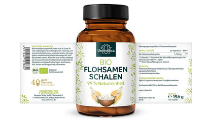 Bio Flohsamenschalen - 3.750 mg pro Tagesdosis (5 Kapseln) - 180 Kapseln Etikett