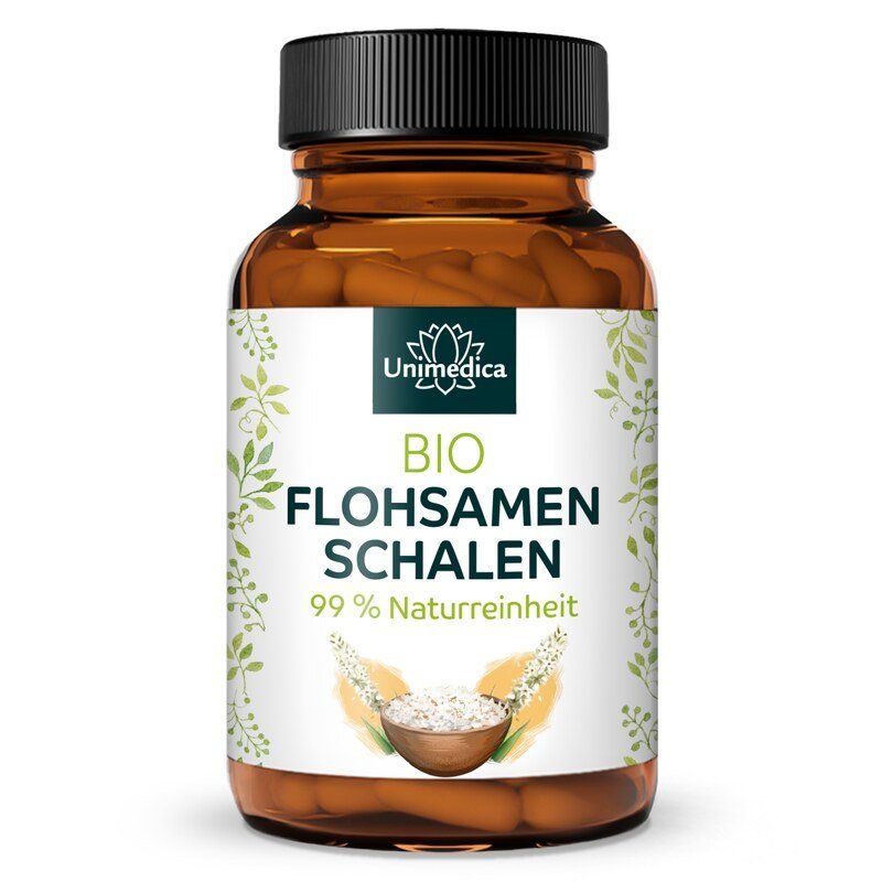 Bio Flohsamenschalen - 3.750 mg pro Tagesdosis (5 Kapseln) - 180 Kapseln - NahrungsergänzungUnimedica Kornkammer Natur