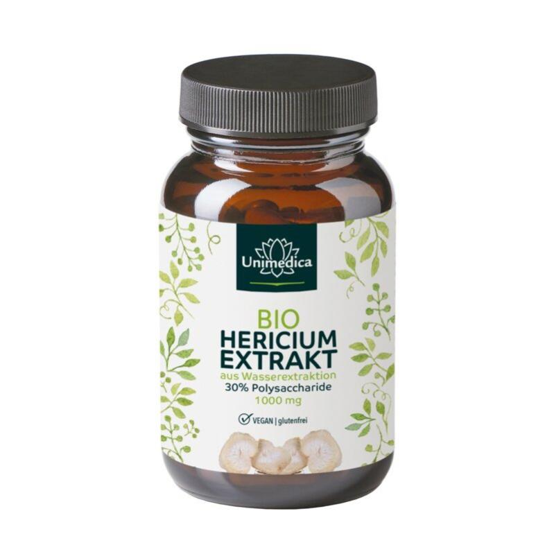 Bio Hericium Extrakt - Löwenmähne - 1000 mg pro Tagesdosis - mit 30 % Polysacchariden Nahrungsergänzung Unimedica Kornkammer