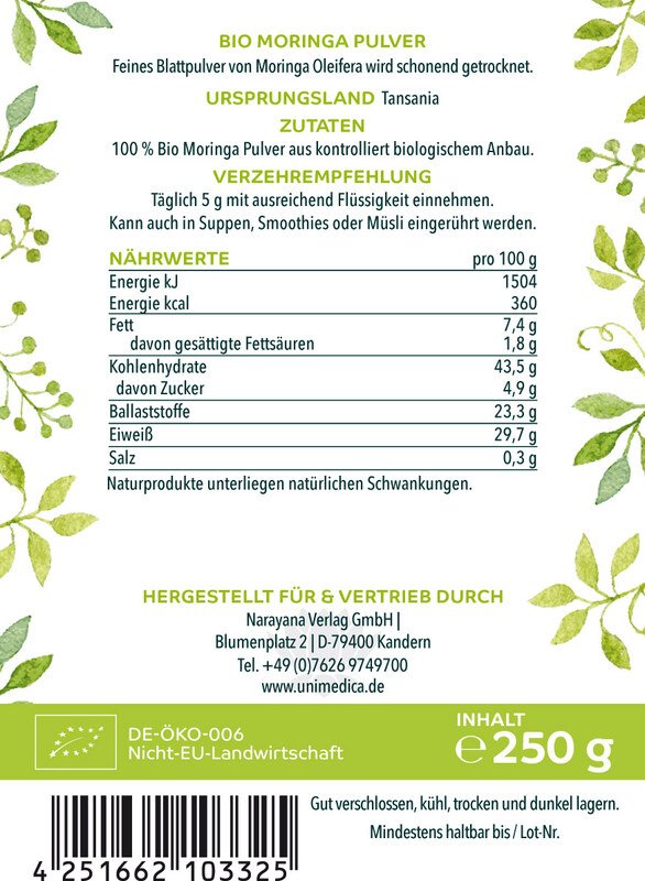 Bio Moringa Pulver - 250 g - aus Tansania - Nänrwerte 
