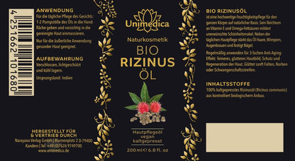 Bio Rizinusöl - 200 ml - von Unimedica Kornkammer Natur Etikett 200ml 